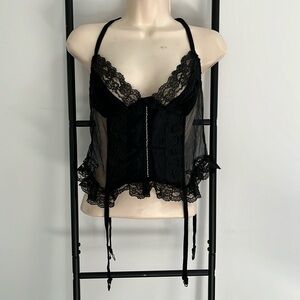 Vintage Nan Flower Black Lace Suspenders Nylon Women Size M